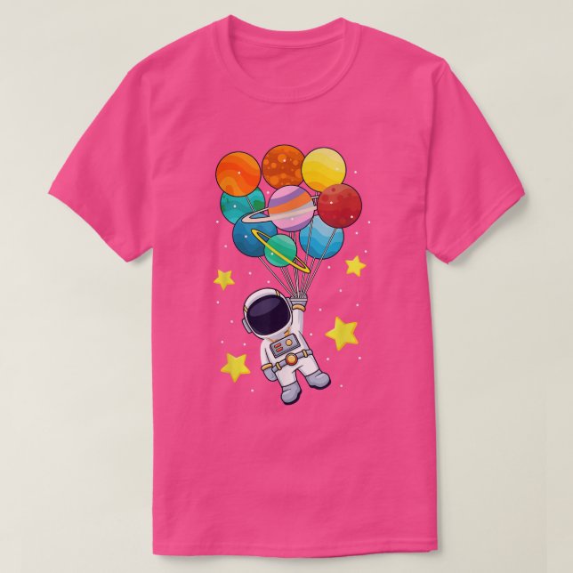 Camiseta Astronaut With Planets Balloons Solar Space System (Frente do Design)
