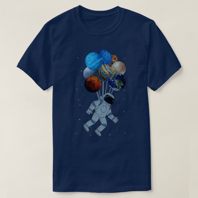 Camiseta Astronaut With Solar Planet System Balloon Space A (Frente do Design)