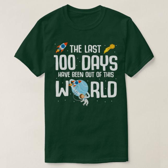 Camiseta Astronauta 100 Dias De Foguete Espacial Escolar (Frente do Design)