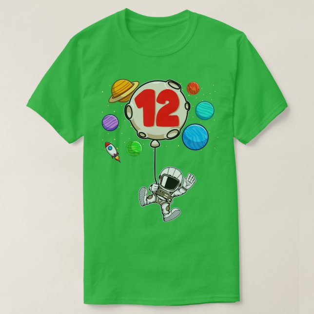 Camiseta Astronauta 12 anos Festa Espacial dos Meninos de A (Frente do Design)