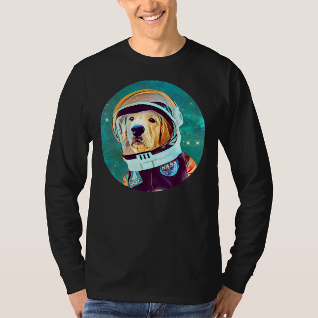 Camiseta Astronauta Adorável De Retriever De Ouro Para Retr (Frente)