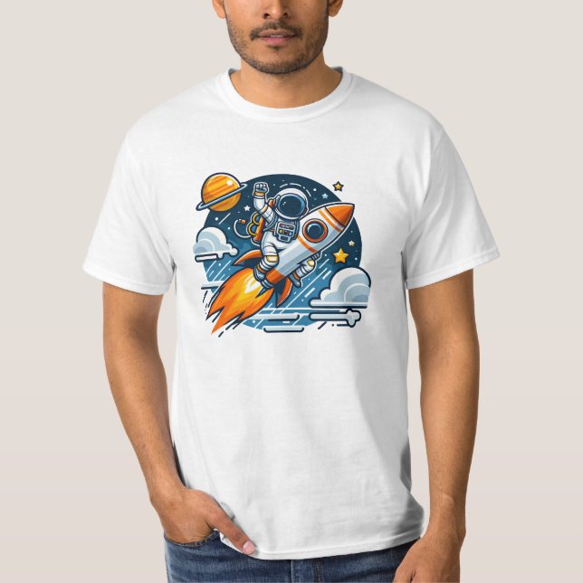 Camiseta astronauta anda de foguete (Frente)