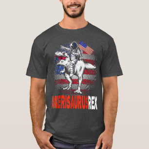 Camiseta Astronauta Andando Dinossauro Americano 4 de julho