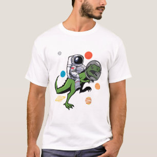 Camiseta Astronauta Andando T Rex Dinossauro Astro Espaço