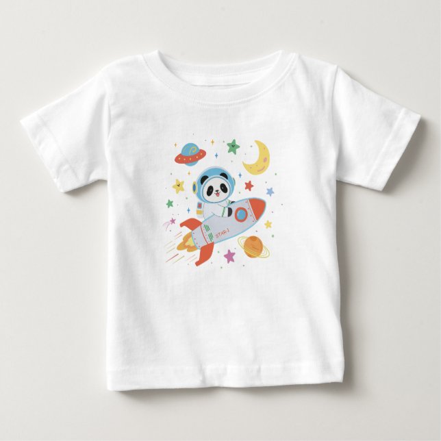Camiseta Astronauta azul e laranja Panda (Frente)