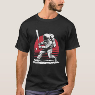 Camiseta Astronauta Balançando Baseball com Espaço do Stick