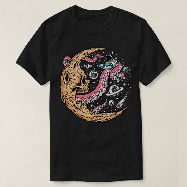 Camiseta Astronauta Batendo uma Lua Crescente Morto com Ten (Frente do Design)