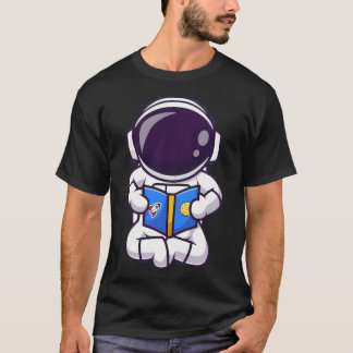 Camiseta Astronauta Bonita Sentado E Lendo Um Livro.