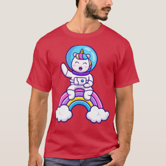 Camiseta Astronauta Bonita Unicórnio Sentado Em Cartoon Arc