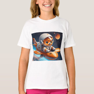 Camiseta Astronauta Bonita Voando com Laranja Plane e Cinza