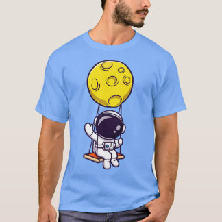 Camiseta Astronauta Bonito Nadando Lua E Acenando Carto De 
