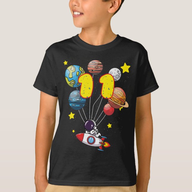 Camiseta Astronauta Boy 11 Birthday Oferece Crianças De 11  (Frente)