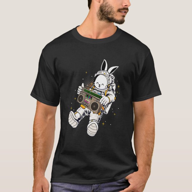 Camiseta Astronauta Bunny Music Cassette Vintage Happy (Frente)