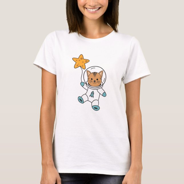 Camiseta Astronauta Cat Planet Moon Star Space (Frente)