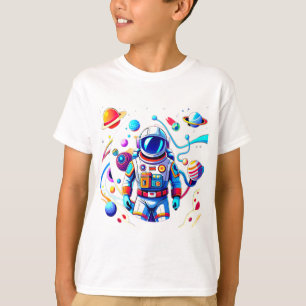 Camiseta Astronauta Colorida e Univers em Cores Negros