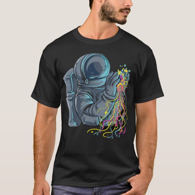 Camiseta Astronauta com águas-vivas coloridas (Frente)