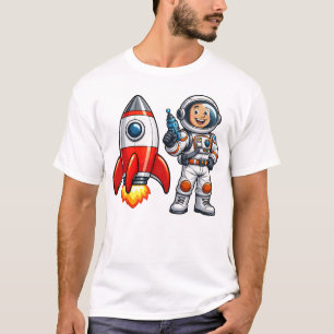 Camiseta Astronauta com Arte Espacial de Desenho de Foguete