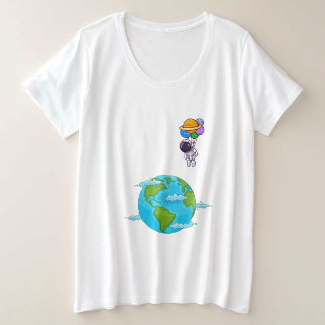 Camiseta astronauta com balões aterrando terra (Frente do Design)
