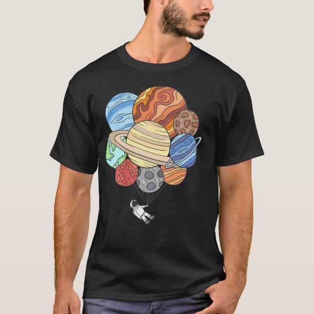 Camiseta Astronauta Com Balões De Planeta Espacial (Frente)