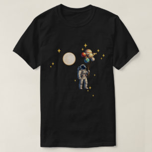 Camiseta Astronauta com Balões Planetários   Design Espacia