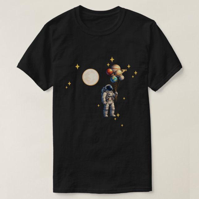 Camiseta Astronauta com Balões Planetários | Design Espacia (Frente do Design)
