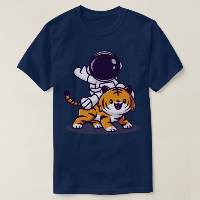 Camiseta Astronauta Com Cartoon De Tigre (Frente do Design)
