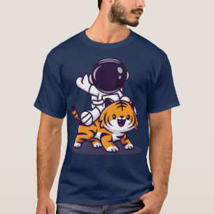 Camiseta Astronauta Com Cartoon De Tigre