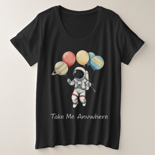 Camiseta Astronauta com Planetas Balões (Frente do Design)