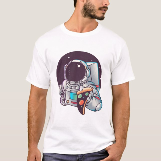Camiseta Astronauta Comendo Planetas de Pizza (Frente)