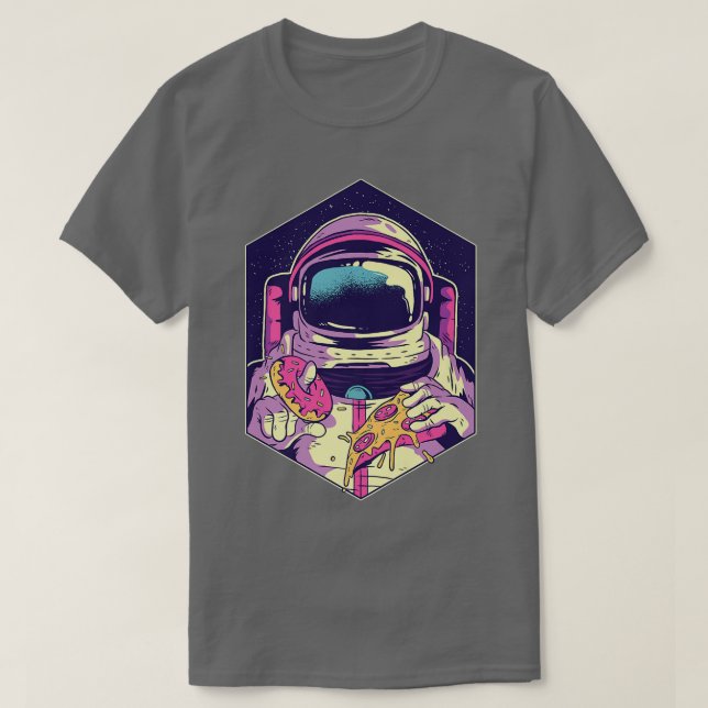 Camiseta Astronauta Comendo Rosquinha e Pizza Space Walking (Frente do Design)