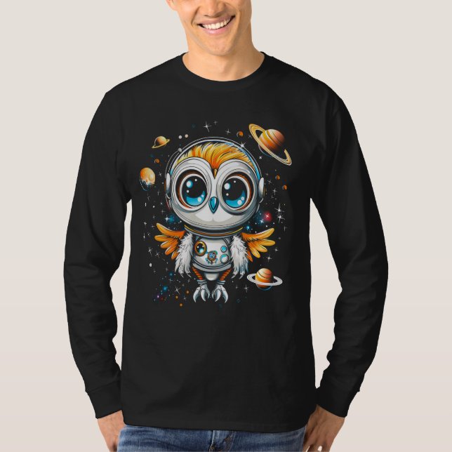 Camiseta Astronauta Coruja Galáxia Espacial Explorer Planet (Frente)