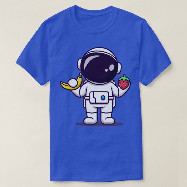 Camiseta Astronauta Cuta Com Banana E Carto De Morango (Frente do Design)