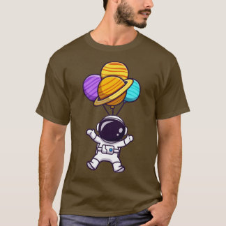 Camiseta Astronauta Cuta Flutuando Com Balão Planeta Em Spa