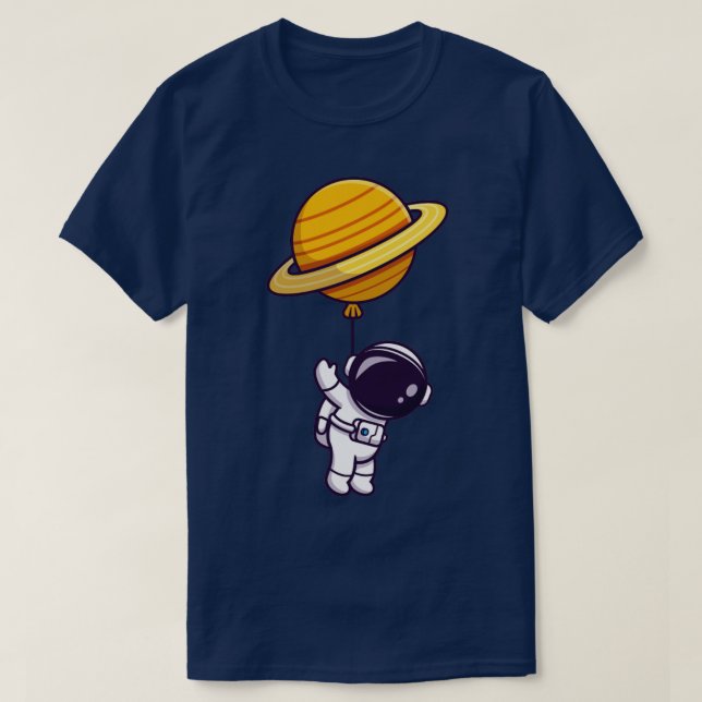 Camiseta Astronauta Cuta Flutuando Com Balão Planeta Em Spa (Frente do Design)