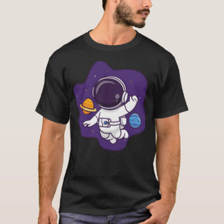 Camiseta Astronauta Cuta Flutuando No Espaço Com Planeta