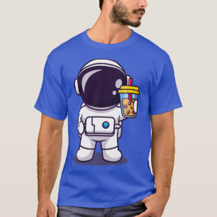 Camiseta Astronauta Cuta Segurando Cartoon Boba Milk Tea