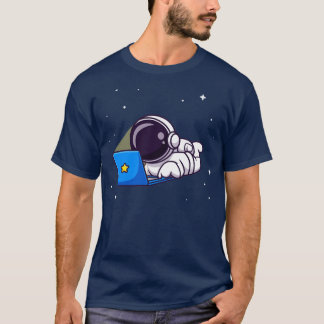 Camiseta Astronauta Cuta Trabalhando Em Cartoon De Laptop2
