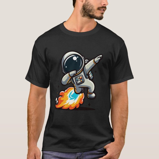Camiseta Astronauta Dançando com Jato Pack Design Divertido (Frente)