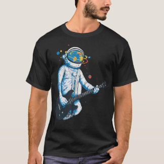 Camiseta Astronauta das Frequências Cósmicas Tocando Guitar