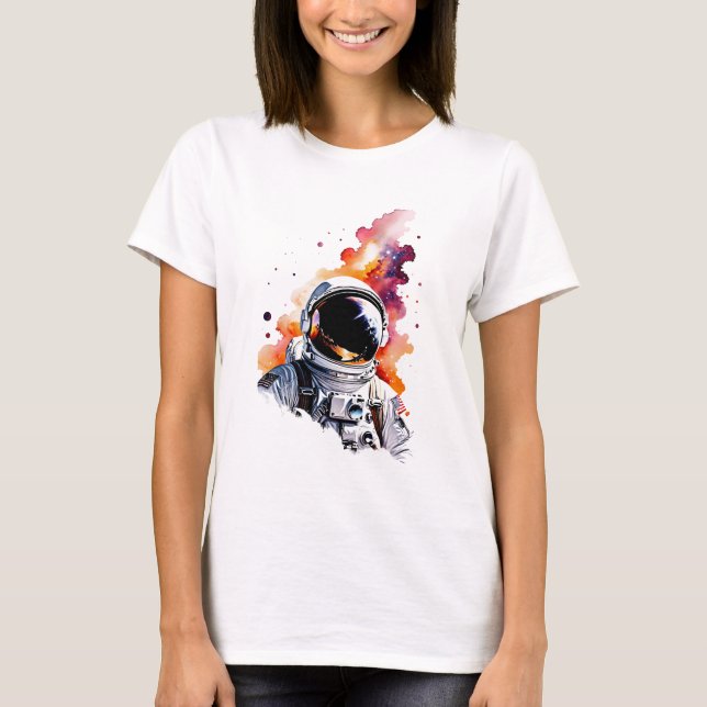 Camiseta Astronauta de Aquarela Fechar (Frente)