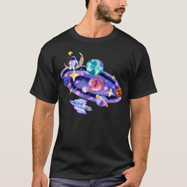 Camiseta Astronauta De Aquarela No Espaço (Frente)