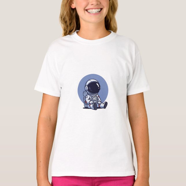 Camiseta Astronauta de Desenho Animado Fofo para Crianças (Frente)