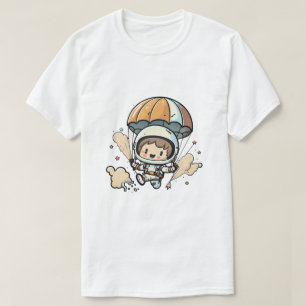 Camiseta Astronauta de Desenho Animado Fofo Saltando de Par