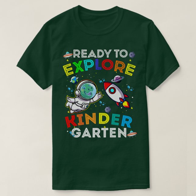 Camiseta Astronauta De Dino Espacial Pronta Para Eplorar (Frente do Design)