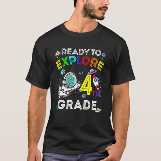 Camiseta Astronauta De Dino Espacial Pronta Para Explorar O (Frente)