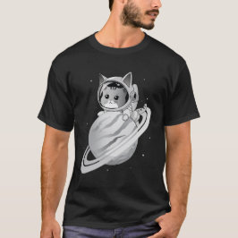 Camiseta Astronauta de Gato Espacial com Planeta Saturno