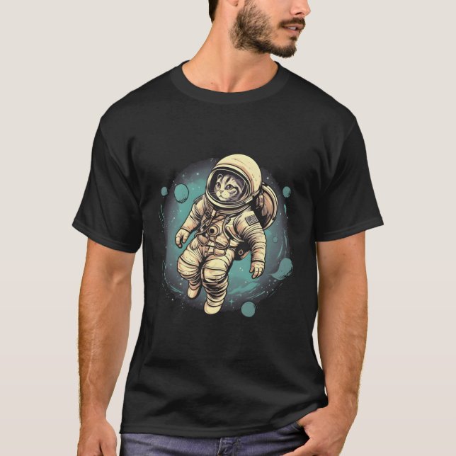 Camiseta Astronauta De Gato Flutuante No Espaço (Frente)