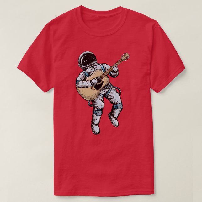 Camiseta Astronauta de Música do Violão Acústico Espacial (Frente do Design)