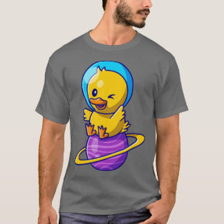 Camiseta Astronauta De Pato Cortado Sentado Em Cartoon Plan