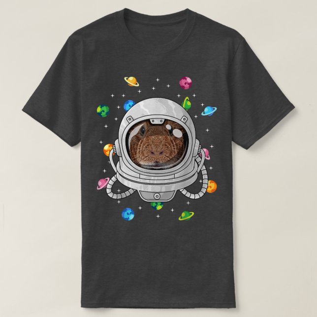 Camiseta Astronauta De Suíno-Guineense Profundo No Espaço C (Frente do Design)